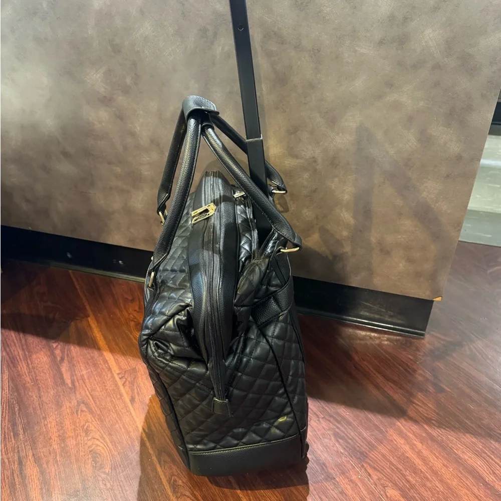 Quilted Black Rolling Laptop Tote - Picture 2 of 8